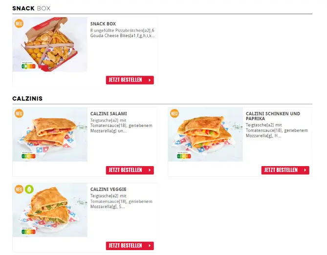 DOMINO’S CALZINIS KARTE PREISE