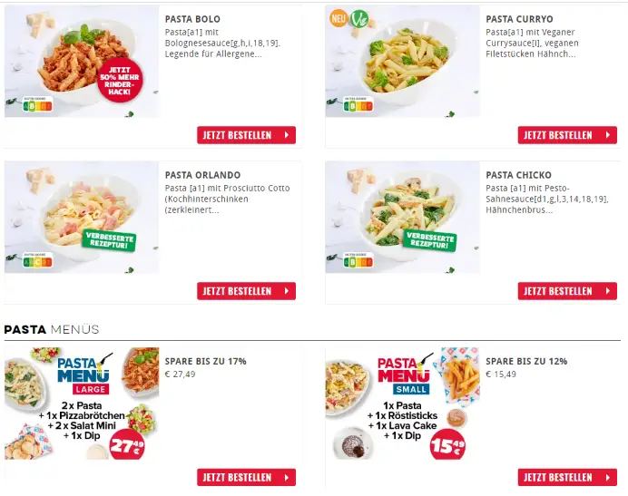 DOMINO’S PASTA SPEISEKARTE