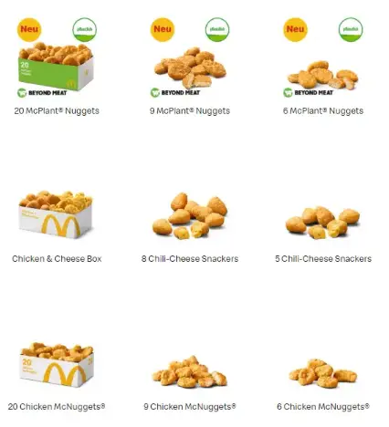 MCDOS SPEISEKARTE MCNUGGETS® FINGERFOOD PREISE