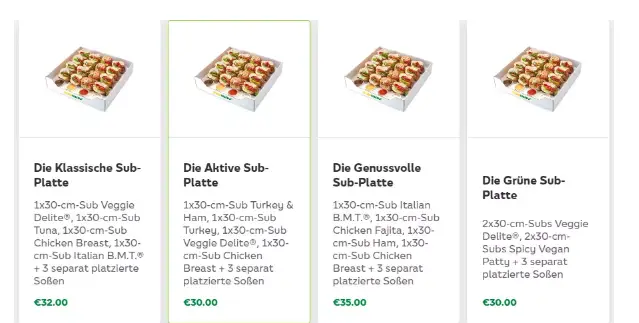 SUBWAY SPEISEKARTE SUB-PLATTEN PREISE