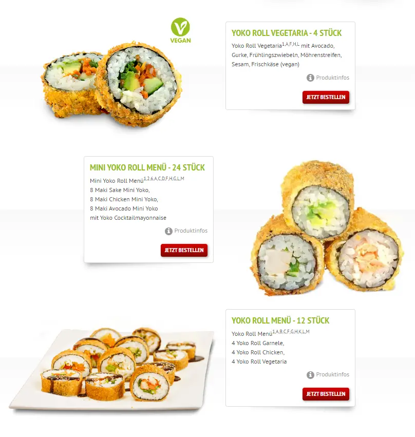 Yoko Sushi Rolls Karte Speisekarte Preise