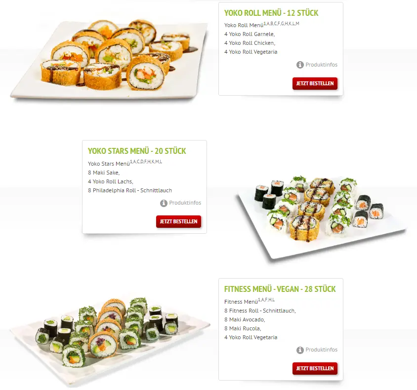 Yoko Sushi Speisekarte Preise