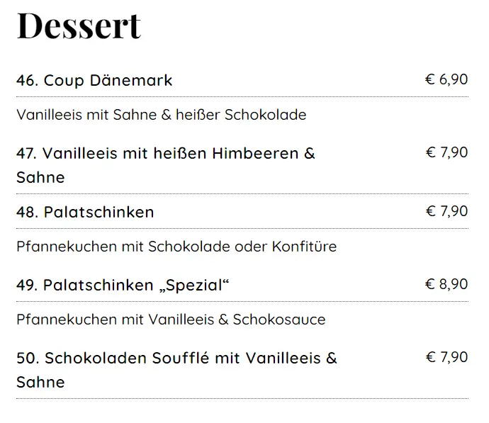 Mauritius Dessert Speisekarte Preise 