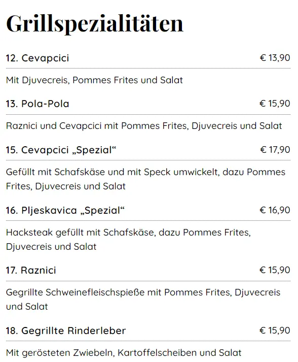 Mauritius Grillspezialitäten Speisekarte Preise 